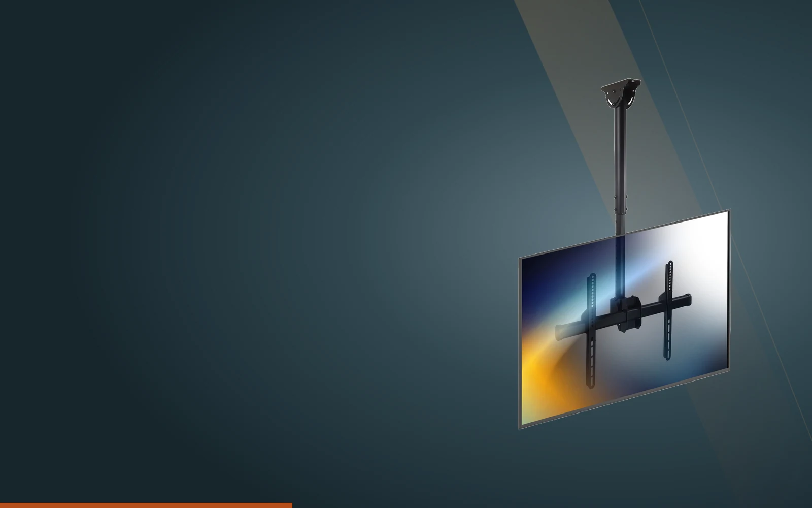 Full-motion ceiling TV mount holding a television